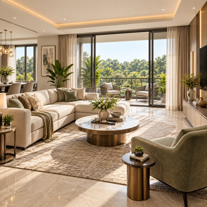 Prestige Falcon City Reserve apartment living room with balcony, artist's impression