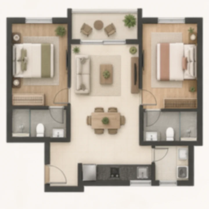 Prestige Falcon City Reserve 2 BHK floor plan, illustrative layout